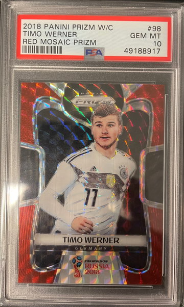 Timo Werner ROOKIE RC 2018 Panini Prizm World Cup #98 RED MOSAIC PRIZM - PSA 10