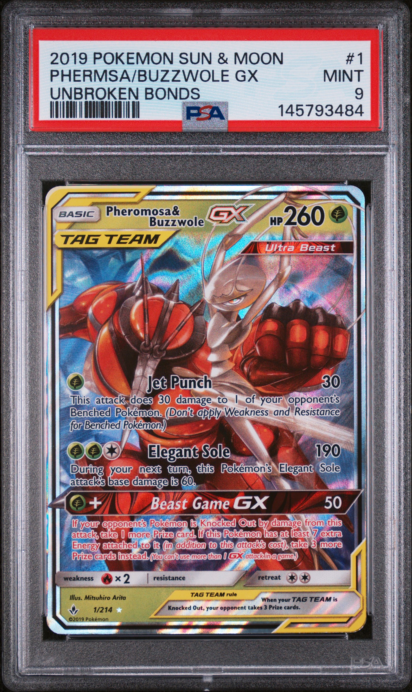 2019 Pokemon Sun & Moon Unbroken Bonds Buzzwole GX Phermsa Unbroken Bonds PSA 9 #1