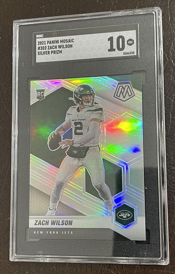 2021 Panini Mosaic Zach Wilson RC 302 Silver Prizm SGC 10 Gem Mint Crack In Case