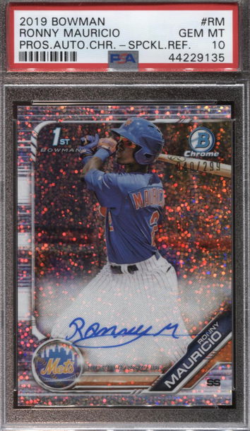 RONNY MAURICIO 2019 BOWMAN CHROME SPECKLE REFRACTOR AUTO /299 PSA 10