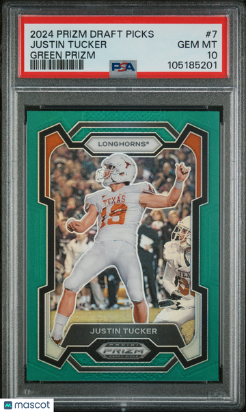 2024 Panini Prizm Draft Picks Justin Tucker #7 Green PSA 10