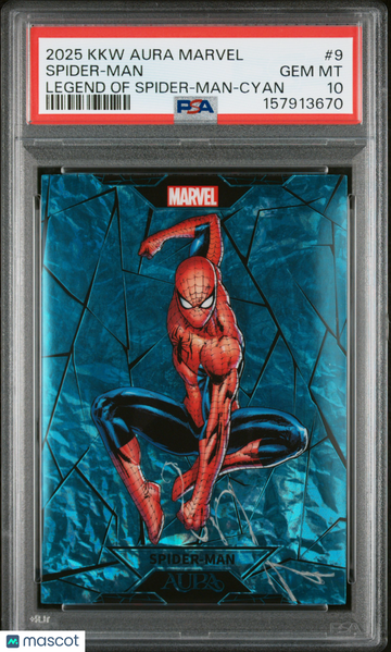 2025 Kakawow Aura Marvel The Legend Of Spider-Man Spider-Man Cyan /145 #9 PSA 10