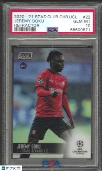 2020 Stadium Club Chrome UEFA Champions League Jeremy Doku #22 Refractor PSA 10