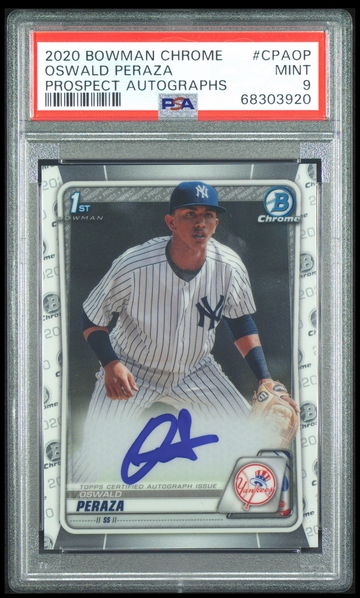 2020 Oswald Peraza 1st Bowman Chrome Prospects Auto PSA 9 MINT
