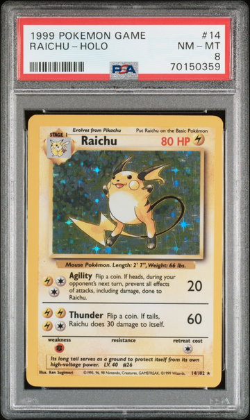 1999 Pokemon Base Set Holo Raichu #14 PSA 8