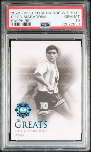 2022-23 Futera Unique W/F Diego Maradona The Greats Sapphire /20 #111 PSA 10 Argentina