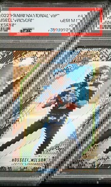 2022 Panini National VIP Gold Russell Wilson Snakeskin Prizm SSP PSA 10