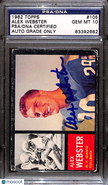 1962 Topps Alex Webster #105 [Base] Base Set PSA A Auto 10
