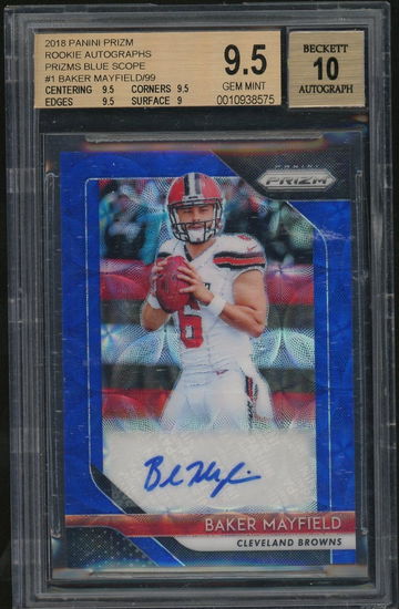 2018 Panini Prizm Blue Scope Baker Mayfield #RA-BM RC Auto /99 BGS 9.5 Auto 10