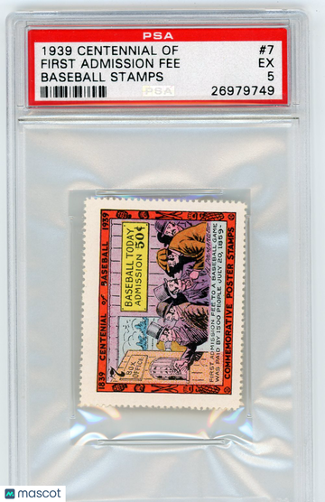 1939 Centennial Of Baseball Stamps First Admission Fee #7 PSA 5