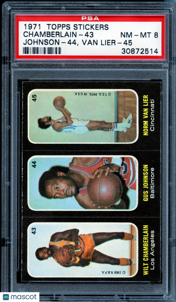 1971 Topps Stickers 1971 Topps Trios Stickers Chamberlain 43 Johnson 44 Van Lier 45 PSA 8