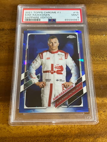 2021 TOPPS CHROME F1 KIMI RAIKKONEN SAPPHIRE PORTRAIT #15 PSA 9 MINT