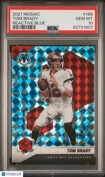 2021 Panini Mosaic Tom Brady #186 Reactive Blue PSA 10 Football Trading Card