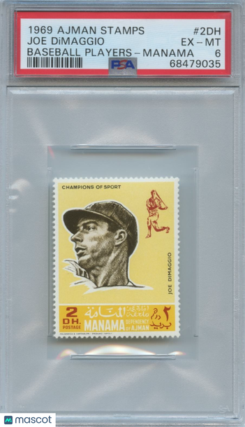 1969 Ajman Stamps Joe DiMaggio #2DH Baseball Players Manama Stamped PSA 6