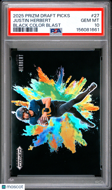 2025 Panini Prizm Draft Picks Black Color Blast Justin Herbert #27 PSA 10 Football Trading Card