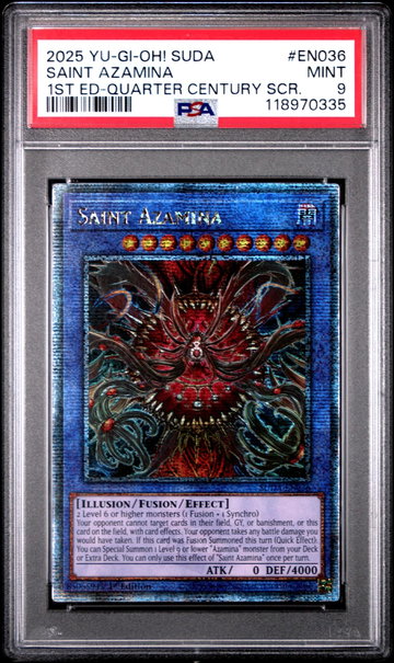 2025 Yu-Gi-Oh! Suda-Supreme Darkness 1st Edition-Quarter Century Secret Rare Saint Azamina #EN036 PSA 9