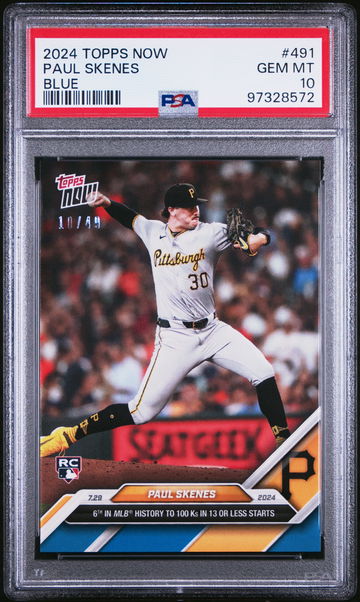 2024 TOPPS NOW MLB PAUL SKENES /49 BLUE #491 RC ROOKIE PSA 10
