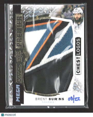 2016 2015 Upper Deck Premier Mega Patch Chest Logos Brent Burns #PMP-BB /22 Chest Logos Mega Patch Game-Used Memorabilia