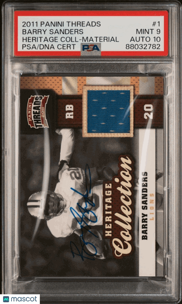 2011 Panini Threads Heritage Collection Barry Sanders #1 Material PSA 10 Auto 10