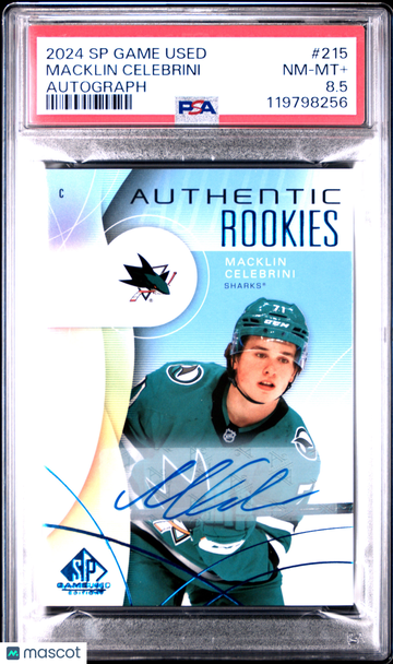 2024 Upper Deck SP Game Used Macklin Celebrini #215 Autograph PSA 8.5