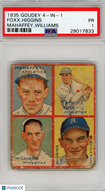 1935 Goudey 4-In-1 Foxx,Higgins Mahaffey,Williams PSA 1