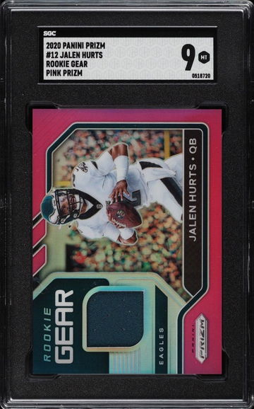 2020 Panini Prizm JALEN HURTS #12 Rookie Gear Pink Prizm SGC 9