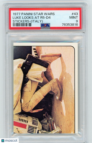 1977 Panini Stickers Star Wars (Italy) Luke Looks At R5-D4 #43 PSA 9