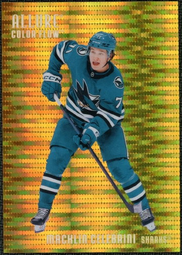 2025-26 UD Allure Macklin Celebrini Color Flow Orange-Yellow Spectrum #/299