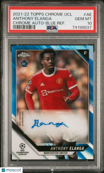 2021 Topps Chrome UEFA Champions League Chrome Autographs Anthony Elanga #AE Blue Refractor PSA 10