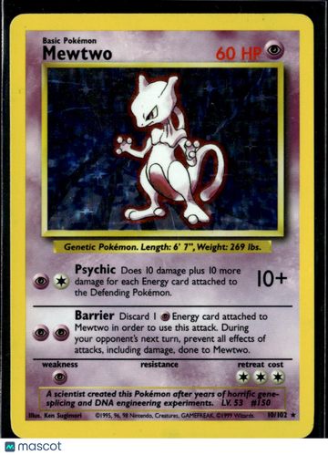 1999 Base Set Mewtwo Holo Rare #10/102