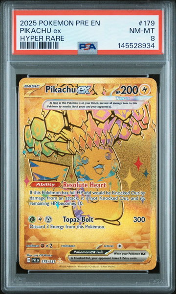 2025 Pokemon Scarlet and Violet Prismatic Evolutions Hyper Rare Pikachu Ex #179 PSA 8