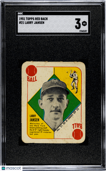 1951 Topps Red Back Larry Jansen #21 SGC 3