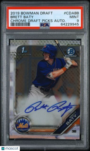 2019 Bowman Draft Chrome Draft Picks Autograph Brett Baty #CDABB Autograph PSA 9