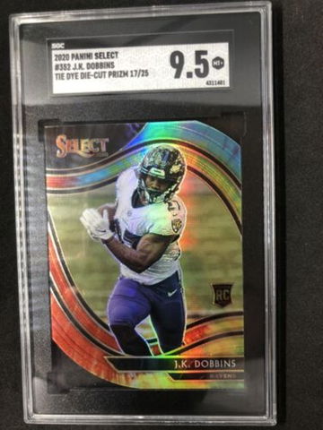 J.K. DOBBINS 2020 Panini Select Rookie Field Level Die Cut Tie Dye #/25 SGC 9.5