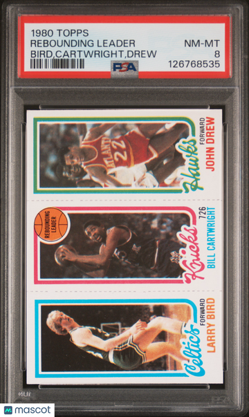 1980 Topps Rebounding Leader Bird,Cartwright,Drew PSA 8
