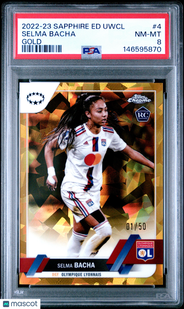 2022-23 Topps Chrome Sapphire Edition Selma Bacha #4 Gold /50 Rookie PSA 8