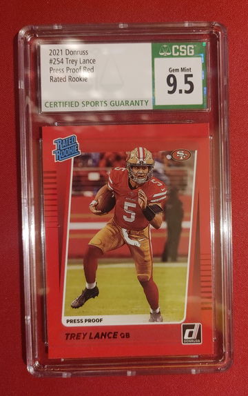 2021 Donruss San Francisco 49ers Trey Lance Press Proof Red Rated Rookie