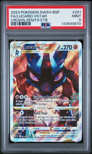 2023 Pokemon Sword and Shield Black Star Promo Crown Zenith Elite Trainer Box Lucario Vstar #SWSH291 PSA 9