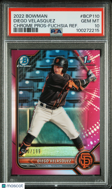 2022 Bowman Chrome Prospects Diego Velasquez Fuchsia Refractor /199 #BCP110 PSA 10