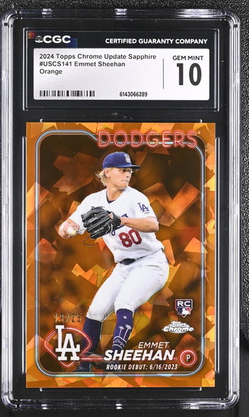 2024 Topps Chrome #USCS141 Emmet Sheehan Update Sapphire /25 CGC 10
