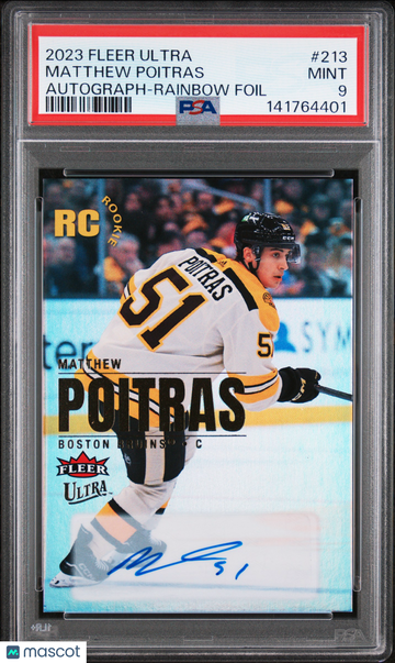2023-24 Upper Deck Fleer Ultra Matthew Poitras #213 Autograph Rainbow Foil Rookie PSA 9