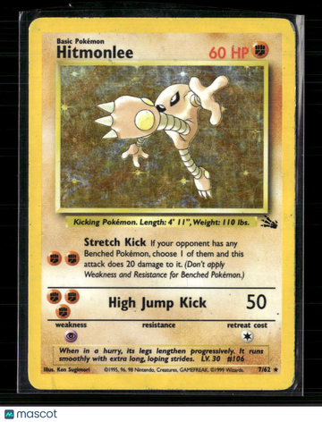 1999 Fossil Hitmonlee Holo Rare #7/62