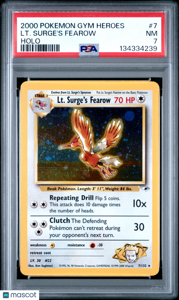2000 Pokemon Gym Heroes LT. Surge's Fearow Holo PSA 7 #7