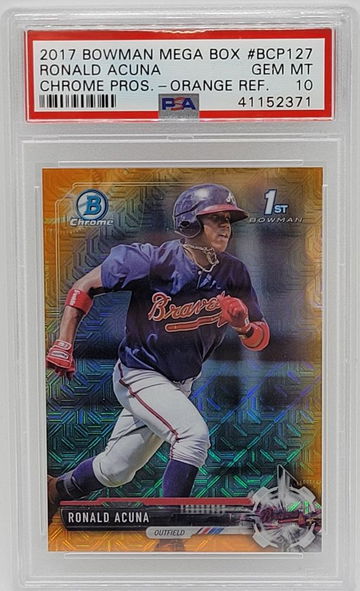 2017 Bowman Chrome Mega Box #BCP127 Ronald Acuna Prospect Orange Refractor #22/25 PSA 10
