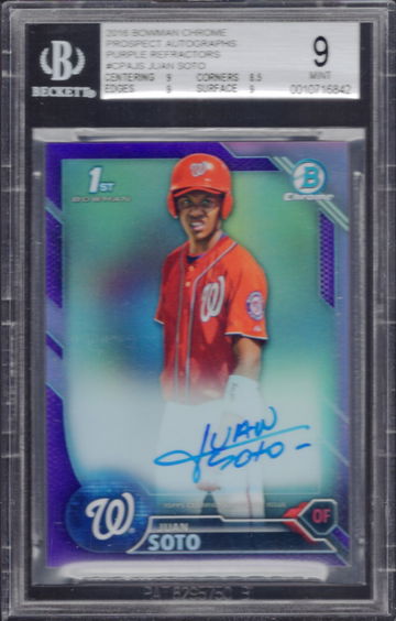 2016 BOWMAN CHROME JUAN SOTO PURPLE REFRACTOR AUTO /250 BGS 9 10 AUTO