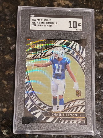 2020 Panini Select Field Level Zebra Prizm Die-Cut Michael Pittman Jr SGC 10