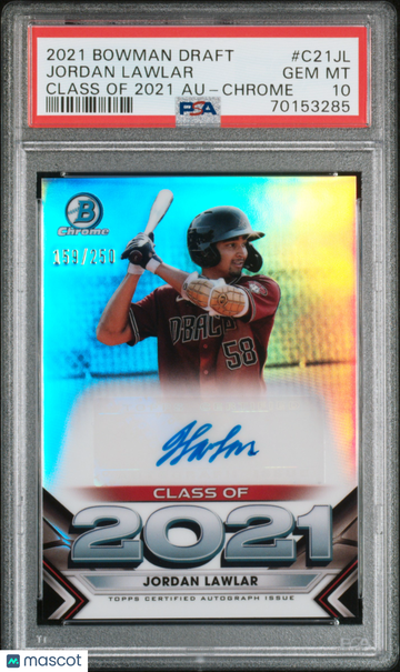 2021 Bowman Draft Class Of 2021 Autographs Jordan Lawlar #C21JL Class Of 2021 Au-Chrome PSA 10