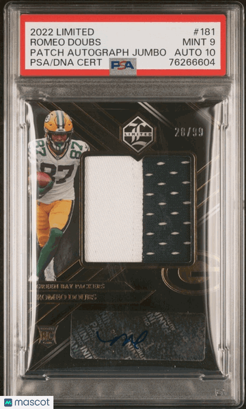 2022 Panini Limited Romeo Doubs #181 Patch Autograph Jumbo Patch Rookie PSA 9 Panini Authentic Auto 10