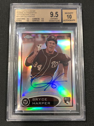 2012 Topps Chrome BRYCE HARPER Sepia Refractor Rookie Auto /75 BGS 9.5/10