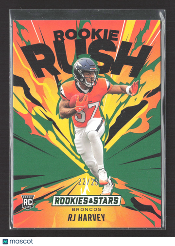 2025 Panini Rookies & Stars Rookie Rush RJ Harvey #15 Green /25 RC